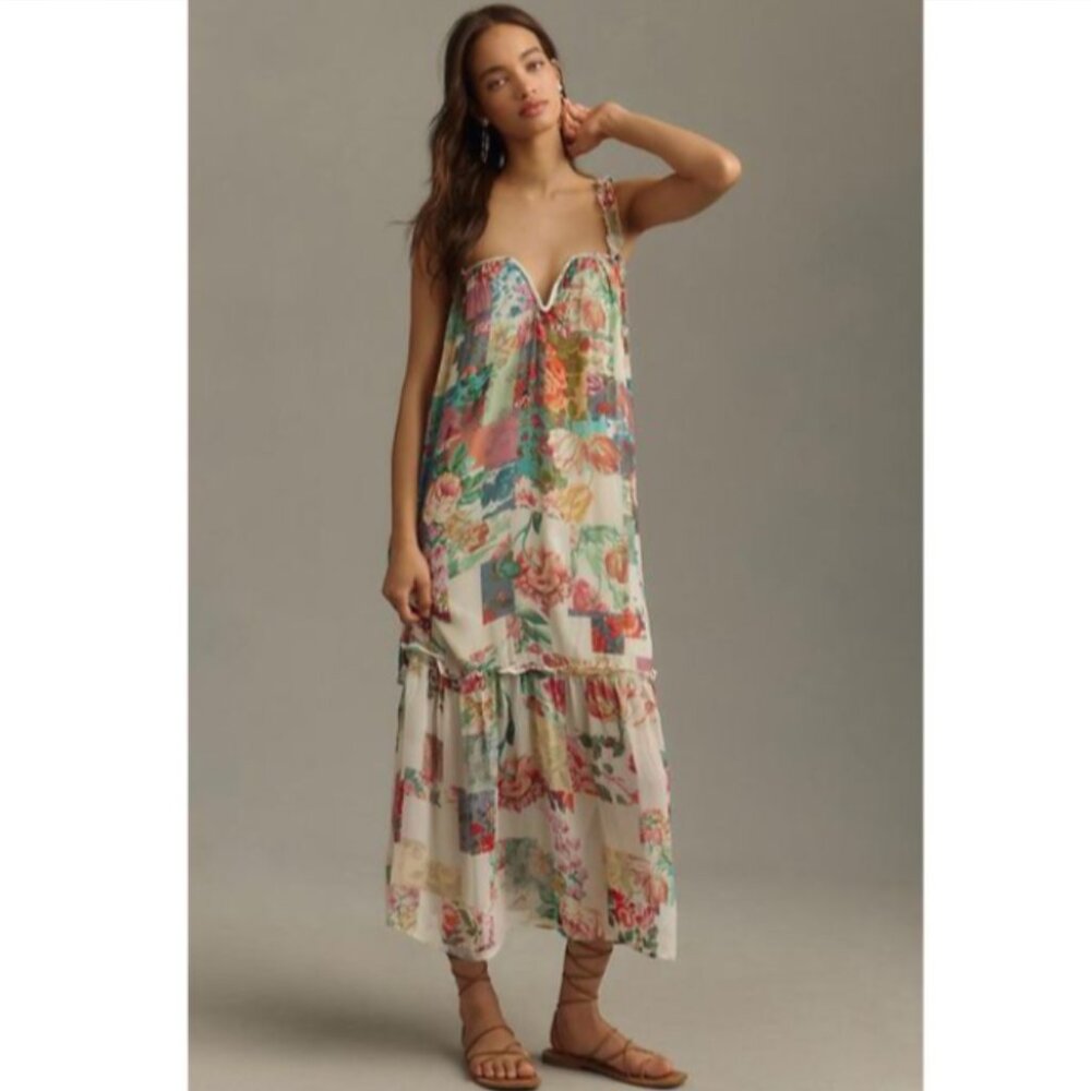 Brand New By Anthropologie Chiffon Smock Midi Dress